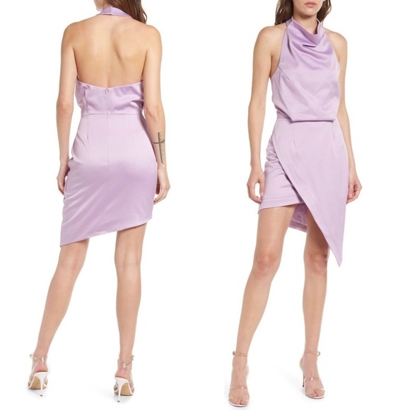 NWT ELLIATT 70s Lavender Halter Cowl Neck Open Back Asymmetric Draped Dress S - Picture 2 of 7